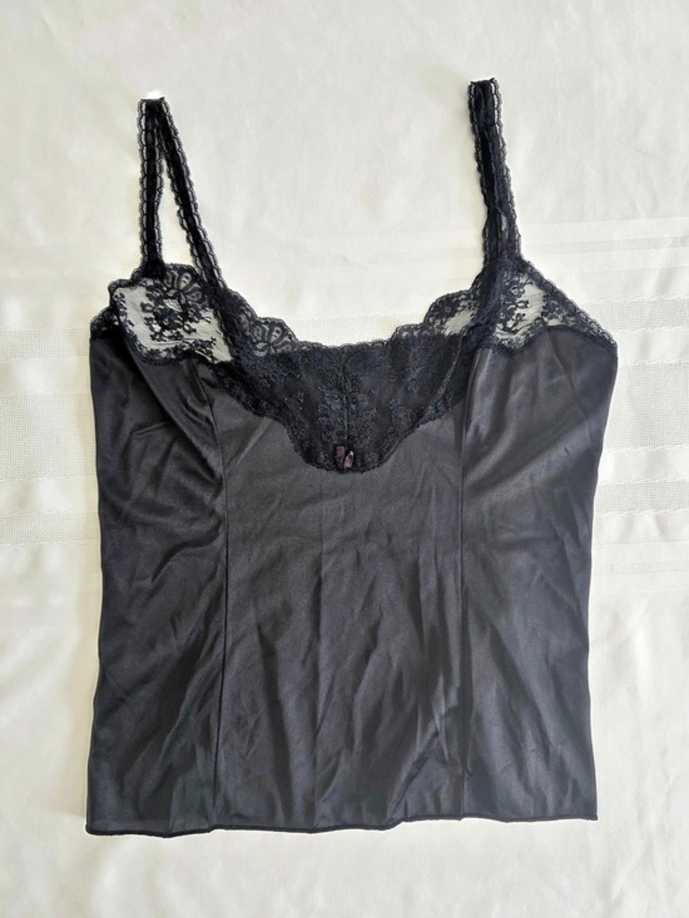 Vintage 80s Kayser Black Lace Camisole 34 Made In USA Antron III Nylon